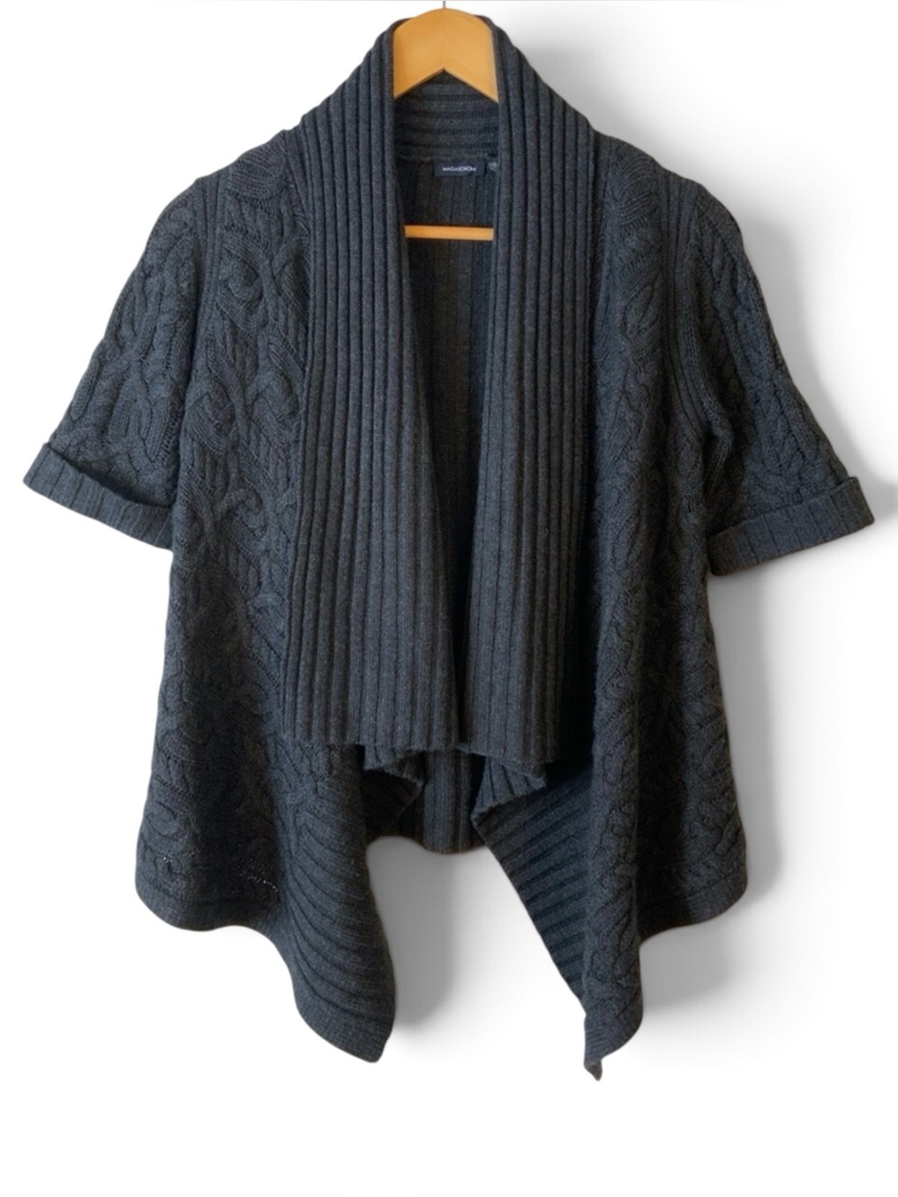 Magaschoni Cashmere Cable-Knit Short Sleeve Fisherman’s Cable Knit Cardigan X-SM